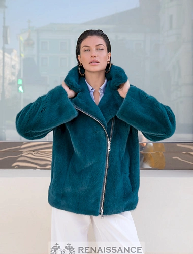 Куртка-косуха из меха норки изумруд