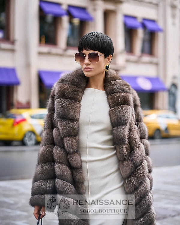 Стильная шуба из баргузинского соболя в седине №4