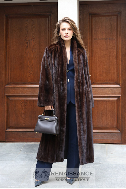 Шуба из норки в винтажном стиле, V-образный воротник, Москва, Шуба