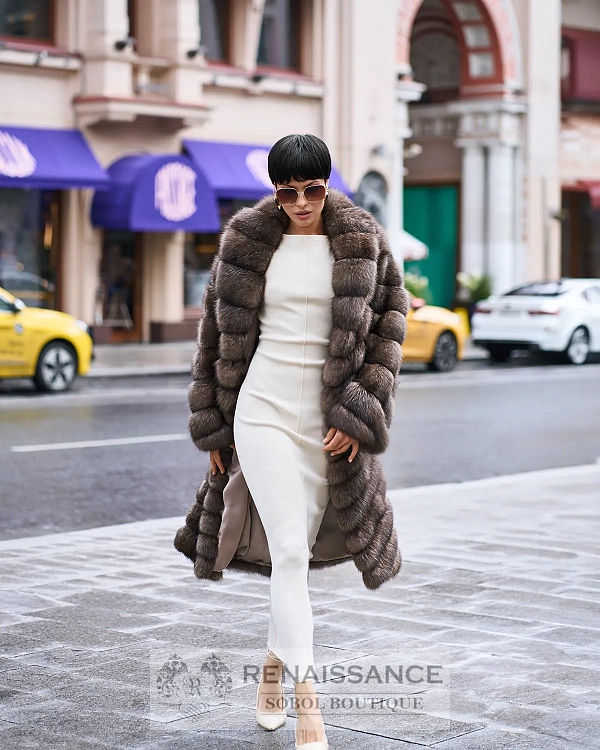 Стильная шуба из баргузинского соболя в седине №4