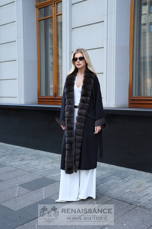 Пальто из шерсти/кашемира Loro Piana с отделкой соболем