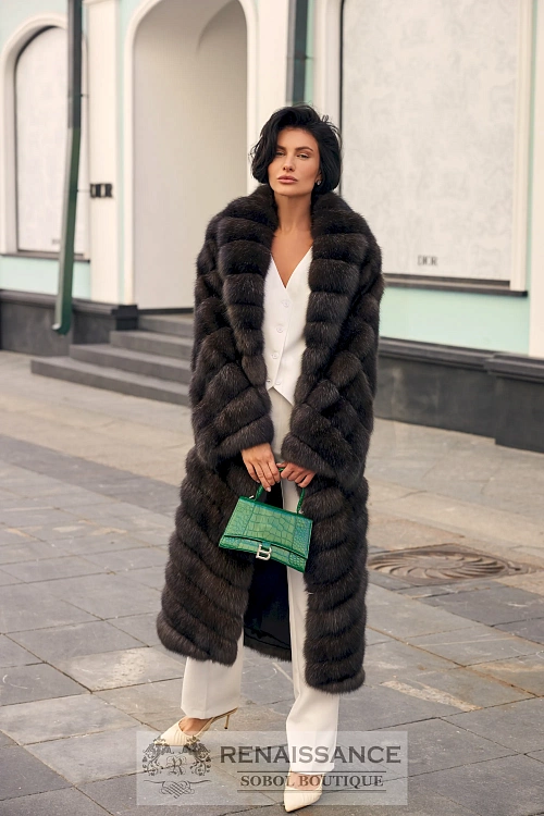 Седая шуба из меха баргузинского соболя — седина 4 воротник шаль