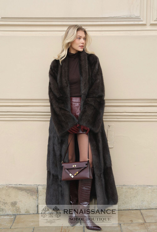 Длинная шуба из соболя в цельных шкурках , седина №4