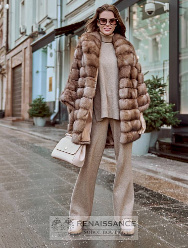 Эффектное манто оверсайз из меха баргузинского соболя