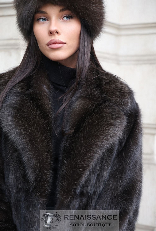 Шуба из баргузинского соболя в вертикальной раскладке и седине №5