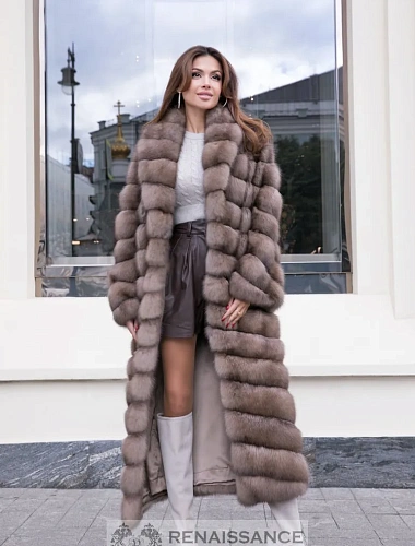 Длинная шуба из соболя в цвете лаванда и седине №4