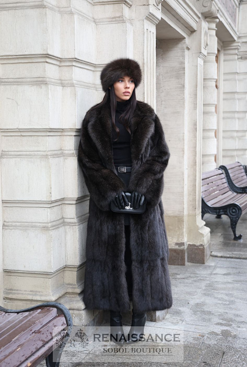 Шуба из баргузинского соболя в вертикальной раскладке и седине №5