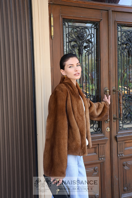 Короткая шуба ретро из меха норки