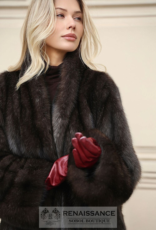 Длинная шуба из соболя в цельных шкурках , седина №4
