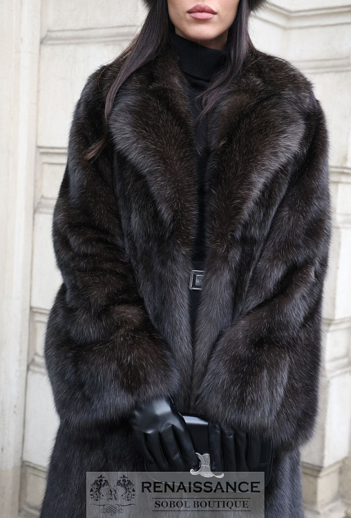 Шуба из баргузинского соболя в вертикальной раскладке и седине №5