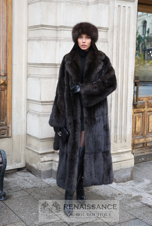 Шуба из баргузинского соболя в вертикальной раскладке и седине №5